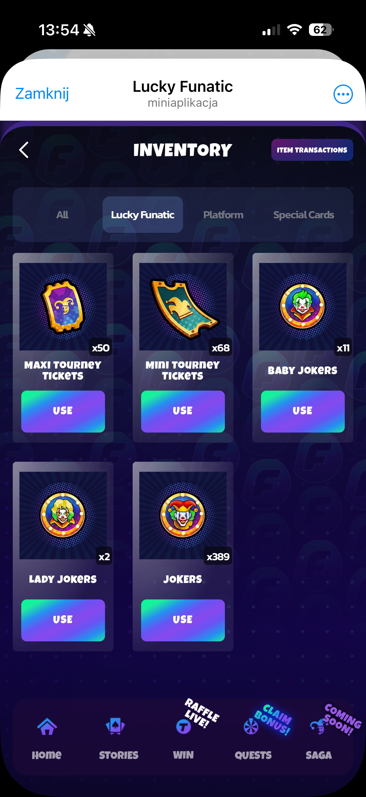 Lucky Funatic inventory