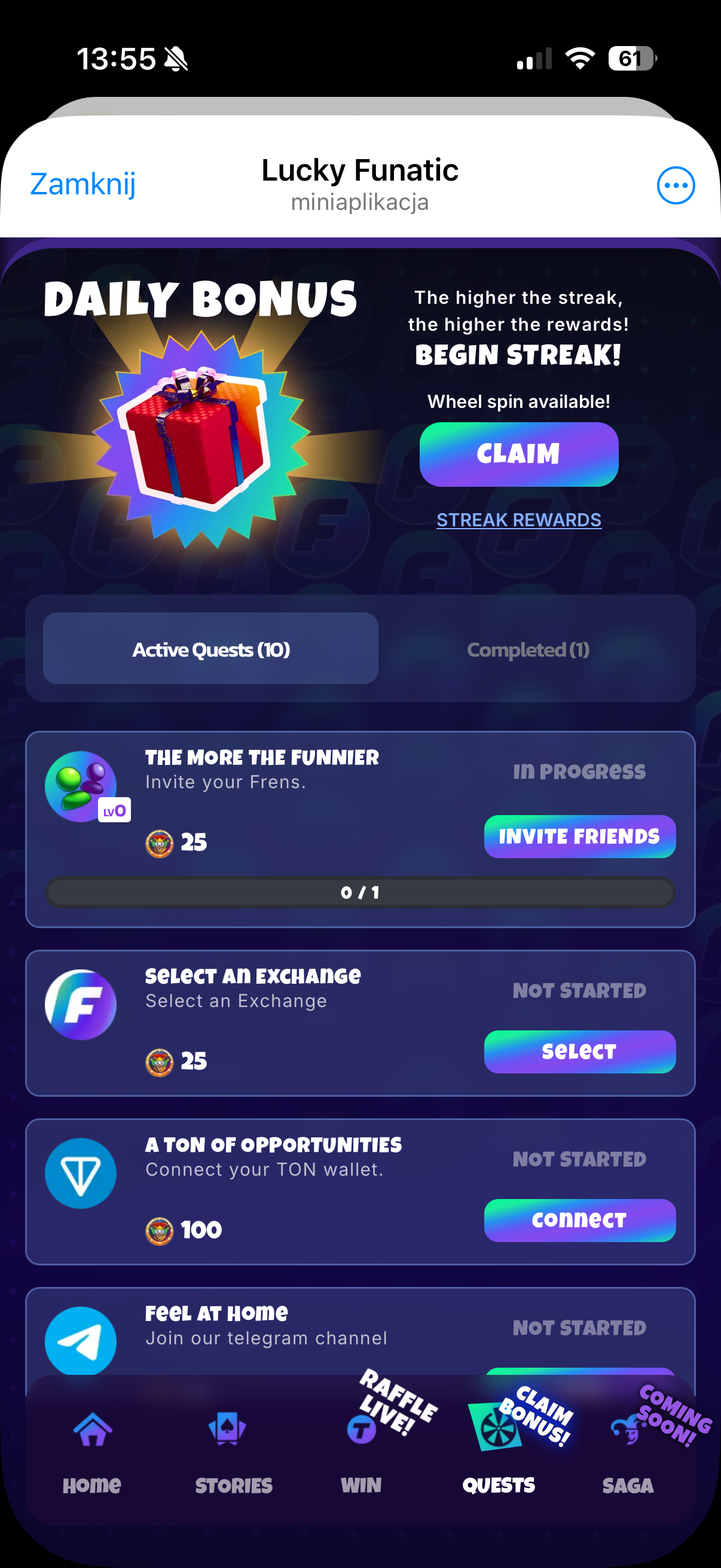 Quests screen
