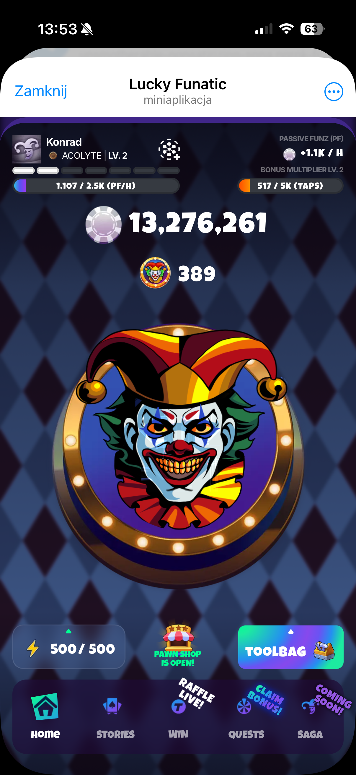 Lucky Funatic main screen